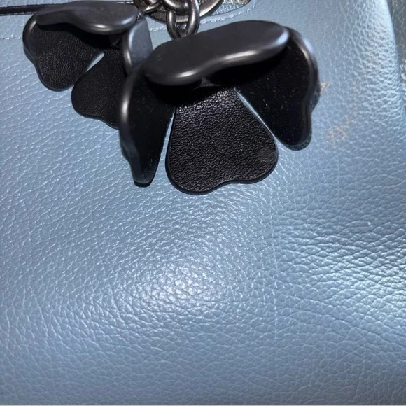 Coach Black Leather Floral Tea Rose Keychain Bag Charm - Picture 6 of 11